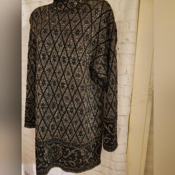 Vintage VG 1980's Pierre Cardin Blk/Gold Lurex Knit A-Line Mini Dress Sz.S USA - Picture 4 of 8